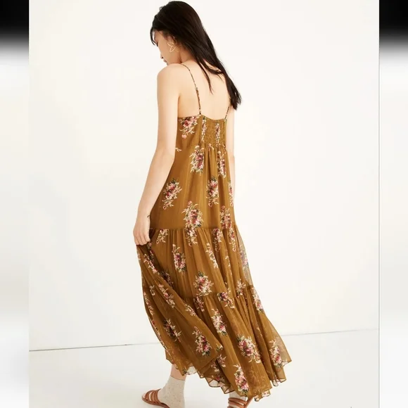 Madewell Yellow Brown Spaghetti Strap Sundress Maxi - Picture 3 of 10